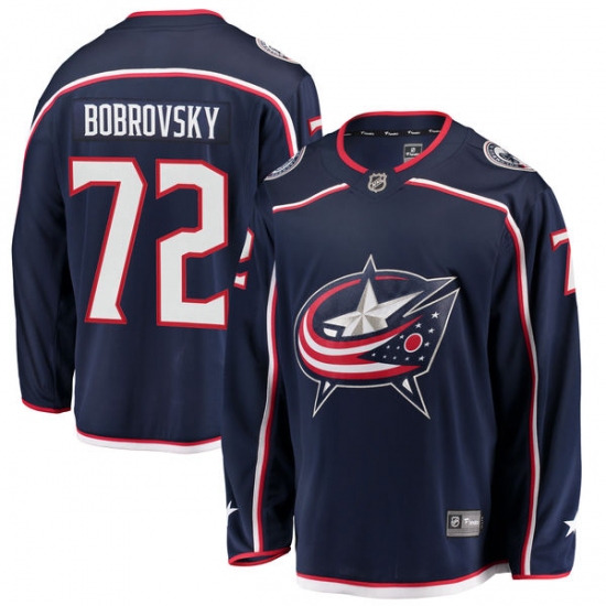 Men's Columbus Blue Jackets 72 Sergei Bobrovsky Fanatics Branded Navy Blue Home Breakaway NHL Jersey