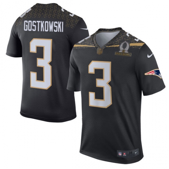 Men's Nike New England Patriots 3 Stephen Gostkowski Elite Black Team Irvin 2016 Pro Bowl NFL Jersey