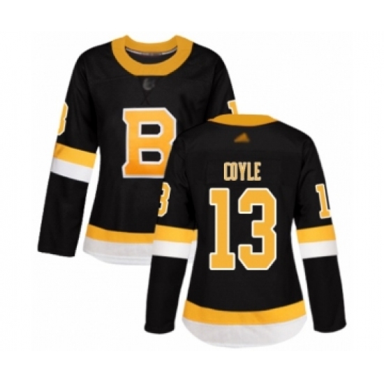 Women's Boston Bruins 13 Charlie Coyle Authentic Black Alternate Hockey Jersey