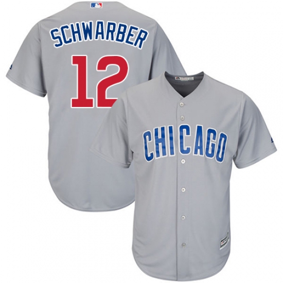 Men's Majestic Chicago Cubs 12 Kyle Schwarber Replica Grey Road Cool Base MLB Jersey