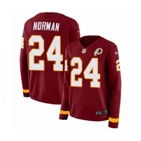 Women's Nike Washington Redskins 24 Josh Norman Limited Burgundy Therma Long Sleeve NFL Jersey