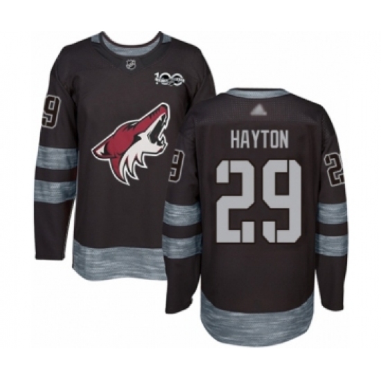 Men's Arizona Coyotes 29 Barrett Hayton Authentic Black 1917-2017 100th Anniversary Hockey Jersey