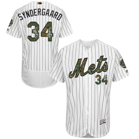 Men's Majestic New York Mets 34 Noah Syndergaard Authentic White 2016 Memorial Day Fashion Flex Base MLB Jersey