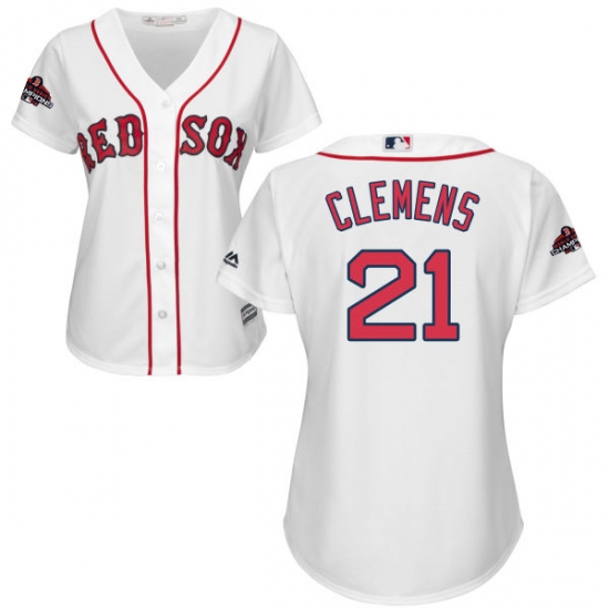 Women's Majestic Boston Red Sox 21 Roger Clemens Authentic White Home 2018 World Series Champions MLB Jersey