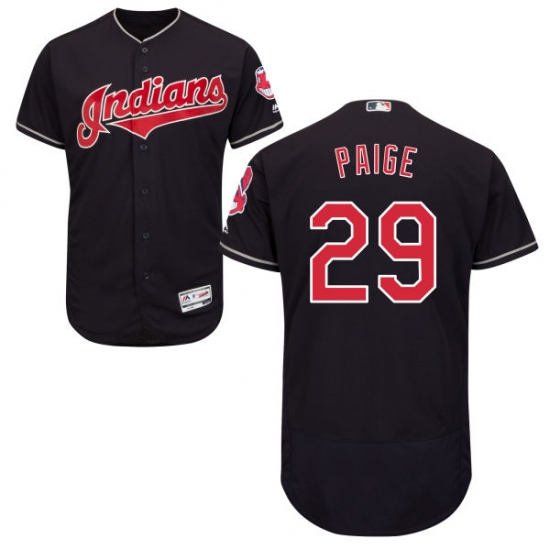 Men's Majestic Cleveland Indians 29 Satchel Paige Navy Blue Alternate Flex Base Authentic Collection MLB Jersey