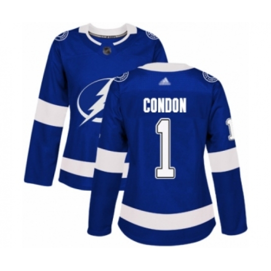 Women's Tampa Bay Lightning 1 Mike Condon Authentic Royal Blue Home Hockey Jersey