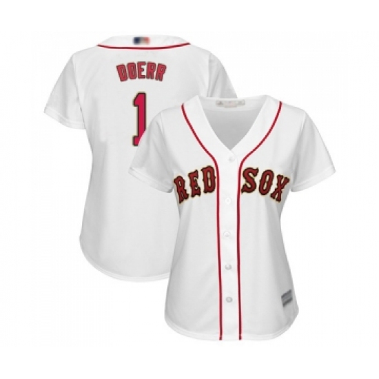 Women's Boston Red Sox 1 Bobby Doerr Authentic White 2019 Gold Program Cool Base Baseball Jersey