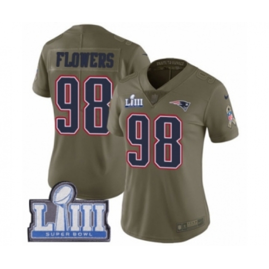 Women's Nike New England Patriots 98 Trey Flowers Limited Olive 2017 Salute to Service Super Bowl LIII Bound NFL Jersey