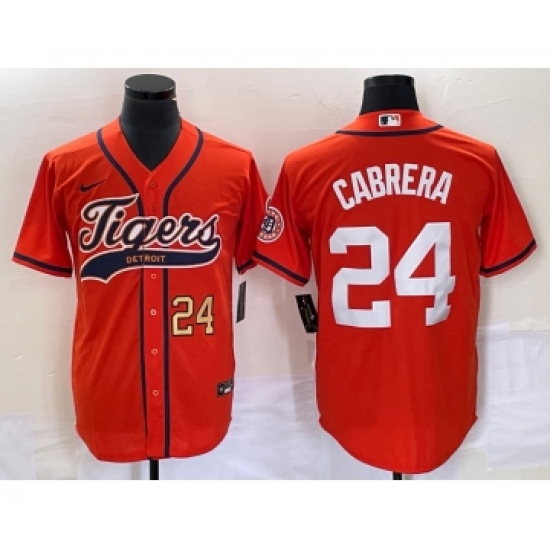 Men's Detroit Tigers 24 Miguel Cabrera Number Orange Cool Base Stitched Baseball Jersey