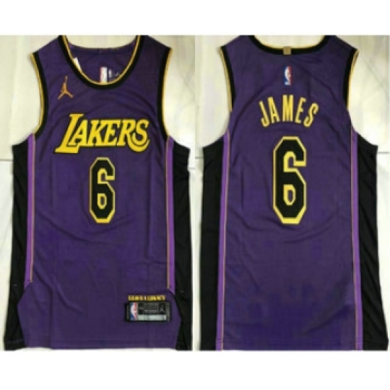 Men's Los Angeles Lakers 6 LeBron James Purple 2022 Jordan AU Stitched Jersey