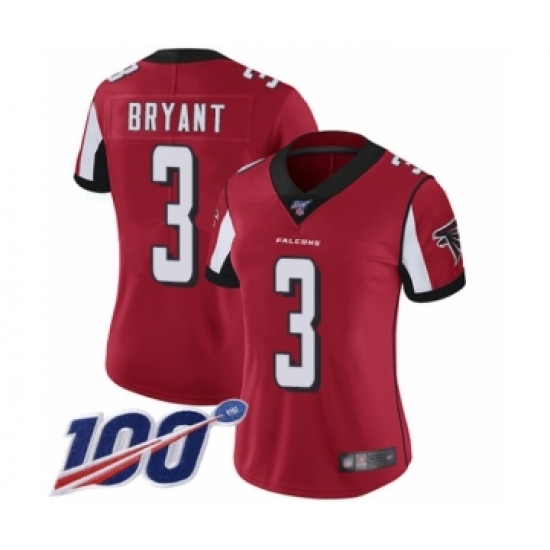 Women's Atlanta Falcons 3 Matt Bryant Red Team Color Vapor Untouchable Limited Player 100th Season Football Jersey