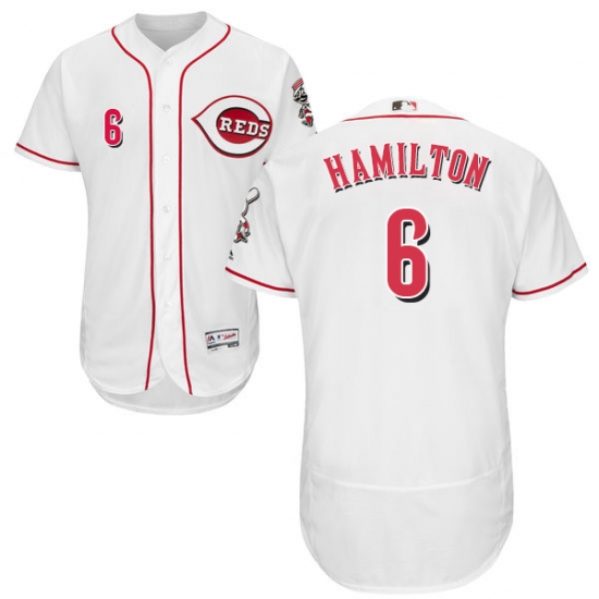 Men's Majestic Cincinnati Reds 6 Billy Hamilton White Home Flex Base Authentic Collection MLB Jersey