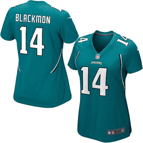 Women's Nike Jacksonville Jaguars 14 Justin Blackmon Game Teal Green Team Color NFL Jersey