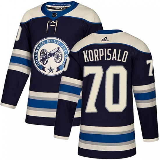 Men's Adidas Columbus Blue Jackets 70 Joonas Korpisalo Authentic Navy Blue Alternate NHL Jersey