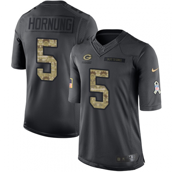Men's Nike Green Bay Packers 5 Paul Hornung Limited Black 2016 Salute to Service NFL Jersey