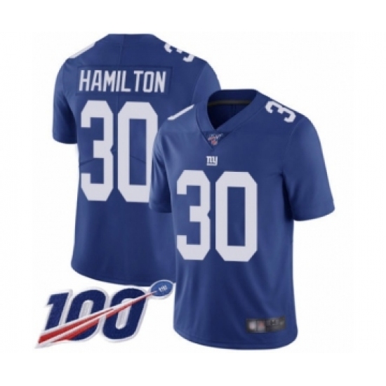 Men's New York Giants 30 Antonio Hamilton Royal Blue Team Color Vapor Untouchable Limited Player 100th Season Football Jersey