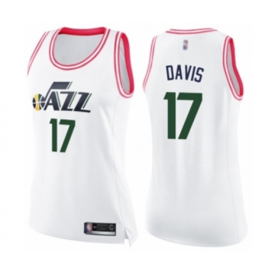 Women's Utah Jazz 17 Ed Davis Swingman White Pink Fashion Basketball Jersey