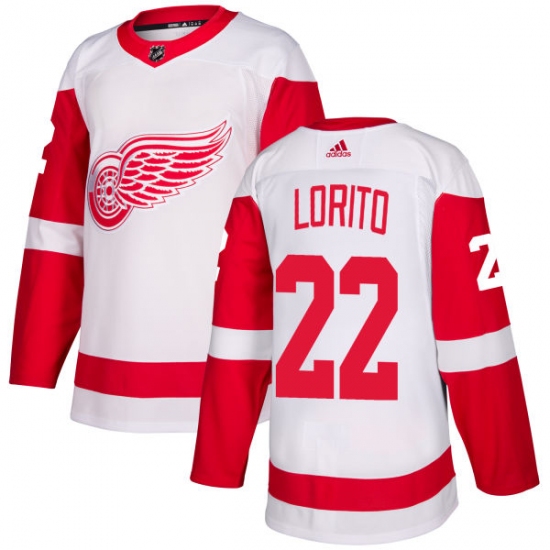 Women's Adidas Detroit Red Wings 22 Matthew Lorito Authentic White Away NHL Jersey