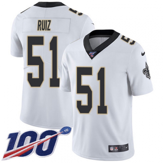 Men's New Orleans Saints 51 Cesar Ruiz White Stitched NFL 100th Season Vapor Untouchable Limited Jersey