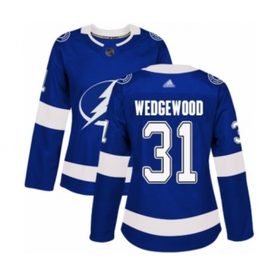 Women's Tampa Bay Lightning 31 Scott Wedgewood Authentic Royal Blue Home Hockey Jersey