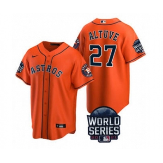 Men's Houston Astros 27 Jose Altuve 2021 Orange World Series Cool Base Stitched Baseball Jersey