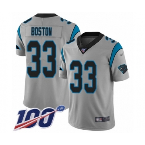 Youth Carolina Panthers 33 Tre Boston Silver Inverted Legend Limited 100th Season Football Jersey