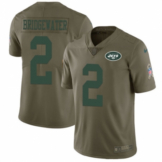 Men's Nike New York Jets 2 Teddy Bridgewater Limited Olive 2017 Salute to Service NFL Jersey