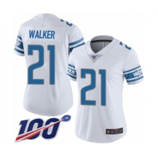 Women's Detroit Lions 21 Tracy Walker White Vapor Untouchable Limited Player 100th Season Football Jersey