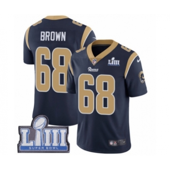 Men's Nike Los Angeles Rams 68 Jamon Brown Navy Blue Team Color Vapor Untouchable Limited Player Super Bowl LIII Bound NFL Jersey