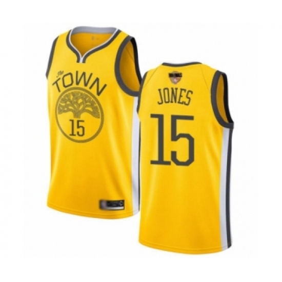 Men's Golden State Warriors 15 Damian Jones Yellow Swingman 2019 Basketball Finals Bound Jersey - Earned Edition