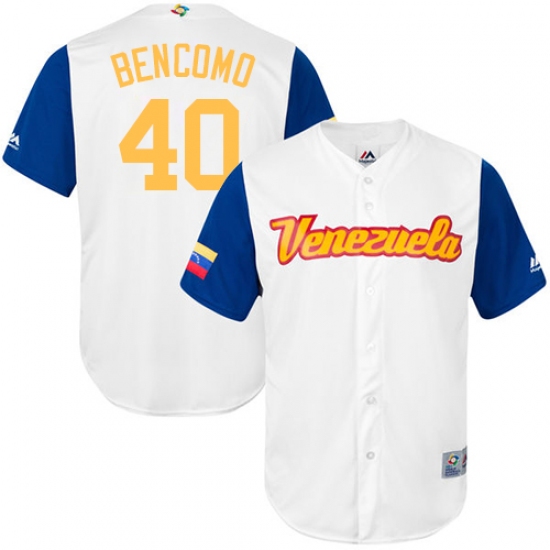 Men's Venezuela Baseball Majestic 40 Omar Bencomo White 2017 World Baseball Classic Replica Team Jersey