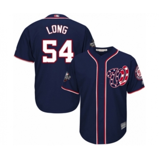 Youth Washington Nationals 54 Kevin Long Authentic Navy Blue Alternate 2 Cool Base 2019 World Series Bound Baseball Jersey