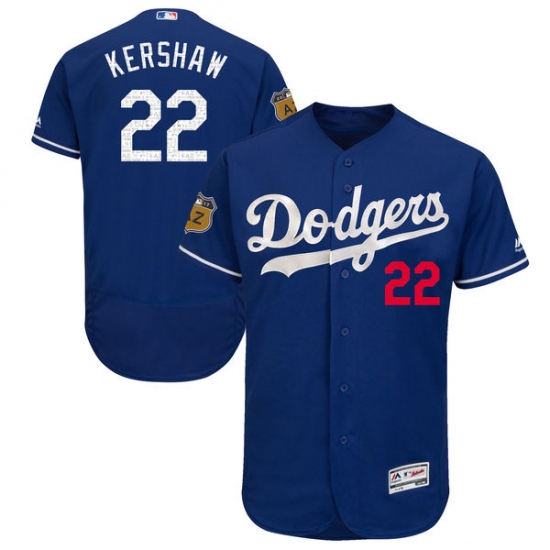 Men's Majestic Los Angeles Dodgers 22 Clayton Kershaw Royal Blue 2017 Spring Training Authentic Collection Flex Base MLB Jersey