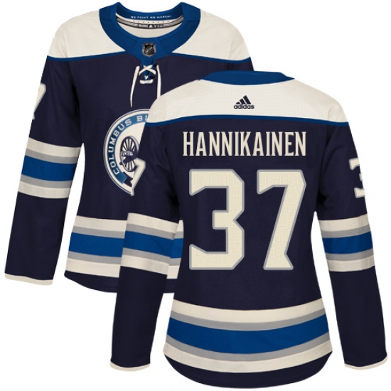 Women's Adidas Columbus Blue Jackets 37 Markus Hannikainen Authentic Navy Blue Alternate NHL Jersey