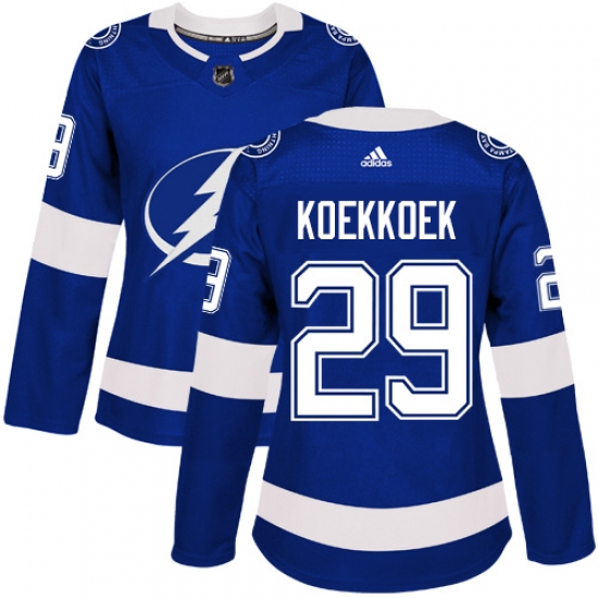 Women's Adidas Tampa Bay Lightning 29 Slater Koekkoek Authentic Royal Blue Home NHL Jersey