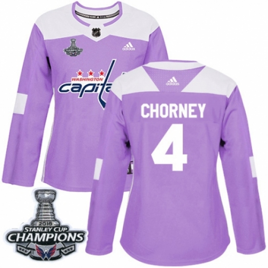 Women's Adidas Washington Capitals 4 Taylor Chorney Authentic Purple Fights Cancer Practice 2018 Stanley Cup Final Champions NHL Jersey