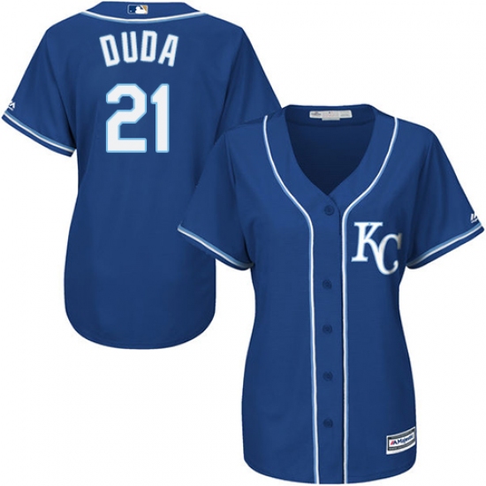 Women's Majestic Kansas City Royals 21 Lucas Duda Authentic Blue Alternate 2 Cool Base MLB Jersey