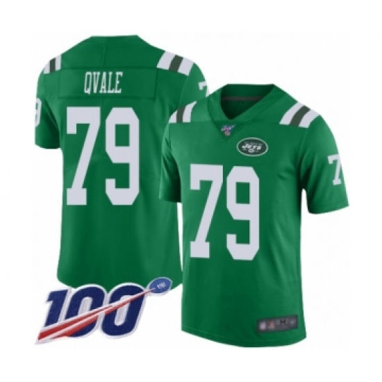 Men's New York Jets 79 Brent Qvale Limited Green Rush Vapor Untouchable 100th Season Football Jersey