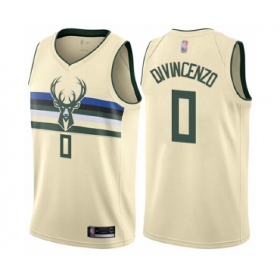 Men's Milwaukee Bucks 0 Donte DiVincenzo Authentic Cream Basketball Jersey - City Edition