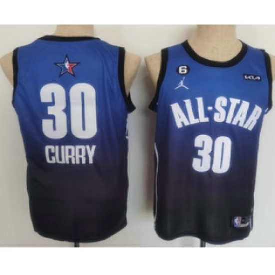 Men's Golden State Warriors 30 Stephen Curry Navy Blue 2022 All Star 6 Patch Icon Sponsor Swingman Jersey