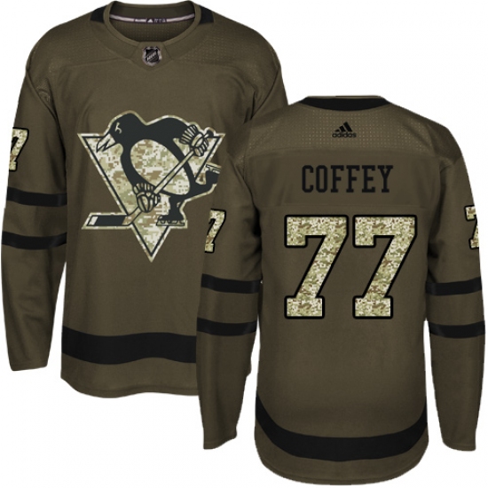 Men's Reebok Pittsburgh Penguins 77 Paul Coffey Authentic Green Salute to Service NHL Jersey