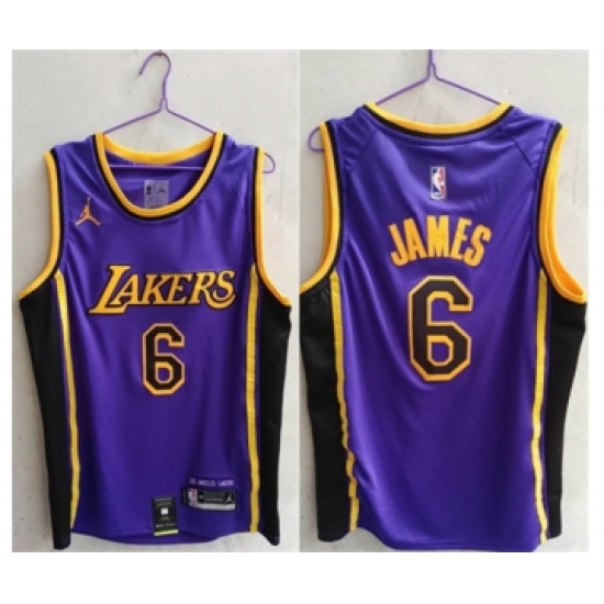 Men's Los Angeles Lakers 6 LeBron James Purple Stitched Basketball Jersey