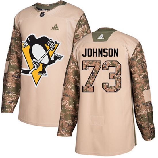 Youth Adidas Pittsburgh Penguins 73 Jack Johnson Authentic Camo Veterans Day Practice NHL Jersey