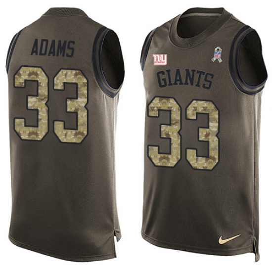 Men's Nike New York Giants 33 Andrew Adams Limited Green Salute to Service Tank Top NFL Jersey