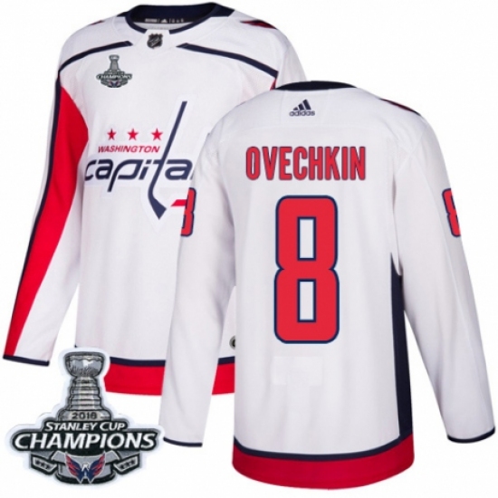 Men's Adidas Washington Capitals 8 Alex Ovechkin Authentic White Away 2018 Stanley Cup Final Champions NHL Jersey