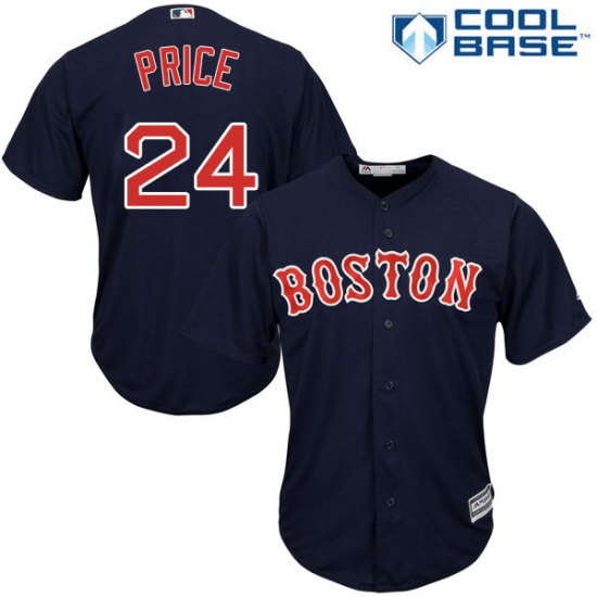 Youth Majestic Boston Red Sox 24 David Price Replica Navy Blue Alternate Road Cool Base MLB Jersey