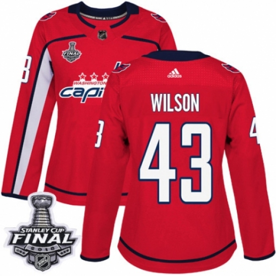 Women's Adidas Washington Capitals 43 Tom Wilson Authentic Red Home 2018 Stanley Cup Final NHL Jersey