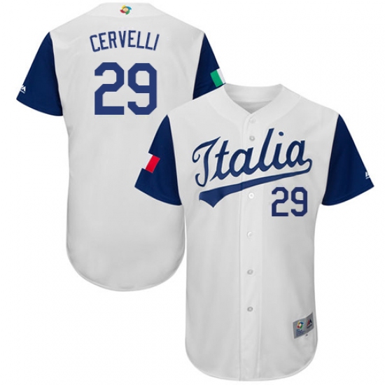 Men's Italy Baseball Majestic 29 Francisco Cervelli White 2017 World Baseball Classic Authentic Team Jersey