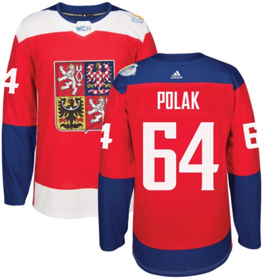 Men's Adidas Team Czech Republic 64 Roman Polak Authentic Red Away 2016 World Cup of Hockey Jersey