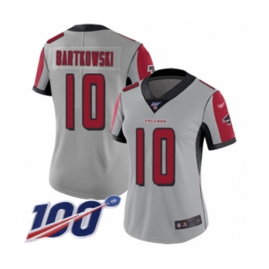 Women's Atlanta Falcons 10 Steve Bartkowski Limited Silver Inverted Legend 100th Season Football Jersey